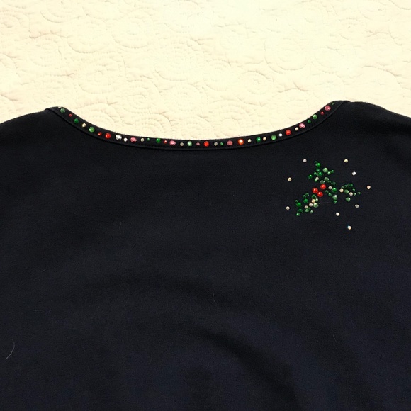 QF navy blue holiday 3/4 sleeve top with 3 blingy candles — sparkly! (2X) - Picture 14 of 16